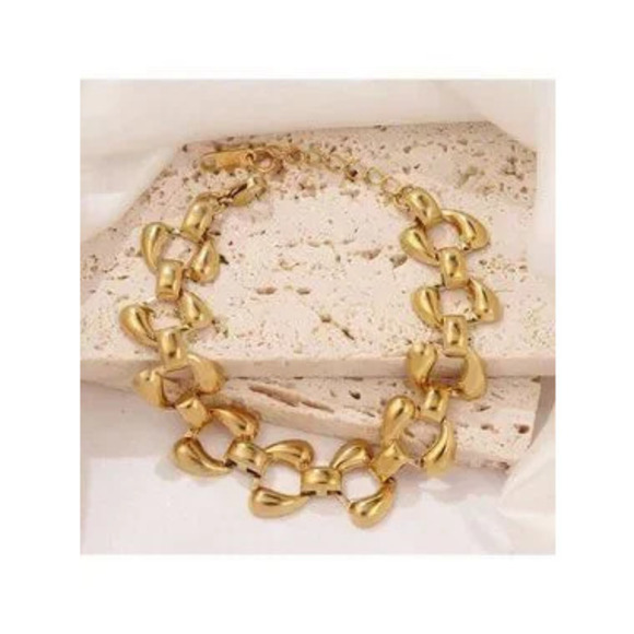 Jewelry - Gold Plated Stainless Steel Chunky Link Bracelet Modern Statement Piece
